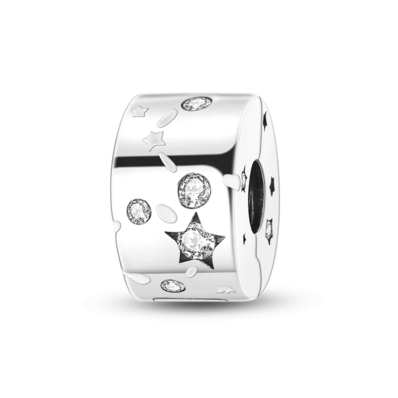 925 Silver Color Star Moon Heart Safety Chain CZ Beads Angle Wing Pendant Fit Bangle Charms Bracelet DIY Women Original Jewelry