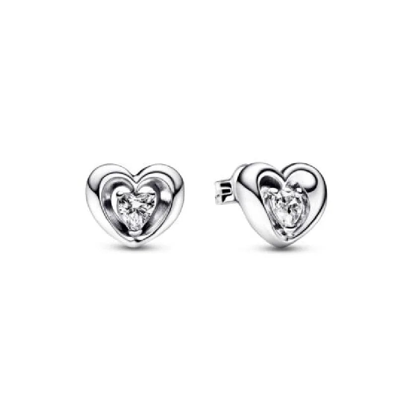 White Series Clear Stone Heart Clip Charm Fit Original 925 Sterling Silver Plated Bracelet Beads DIY Women Jewelry Gift Making
