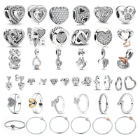 White Series Clear Stone Heart Clip Charm Fit Original 925 Sterling Silver Plated Bracelet Beads DIY Women Jewelry Gift Making