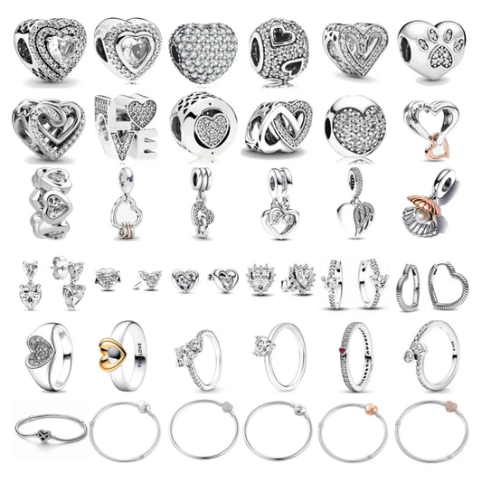 White Series Clear Stone Heart Clip Charm Fit Original 925 Sterling Silver Plated Bracelet Beads DIY Women Jewelry Gift Making