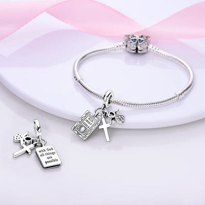 925 Silver Color Star Moon Heart Safety Chain CZ Beads Angle Wing Pendant Fit Bangle Charms Bracelet DIY Women Original Jewelry