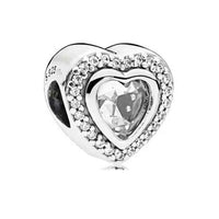 White Series Clear Stone Heart Clip Charm Fit Original 925 Sterling Silver Plated Bracelet Beads DIY Women Jewelry Gift Making
